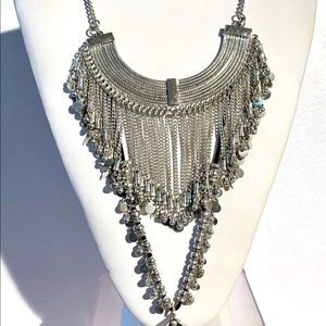 Silver Boho Bib and pendant Necklace